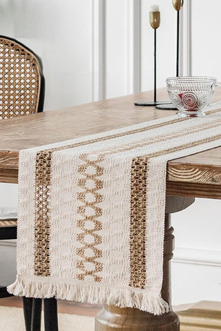 Cotton Woven Colorful Patterned Tassel Table Runner