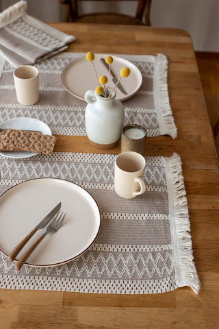 Natural Cotton Knitted Patterned Tassel Placemat