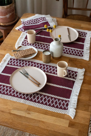 Natural Cotton Knitted Patterned Tassel Placemat