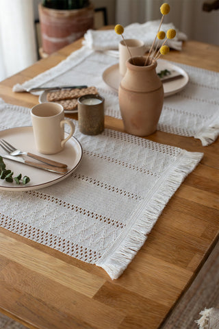 Natural Cotton Knitted Patterned Tassel Placemat
