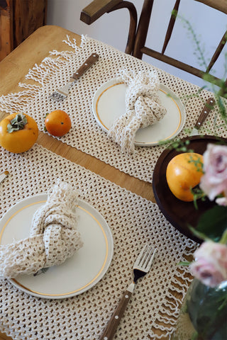 Natural Cotton Knitted Patterned Tassel Placemat