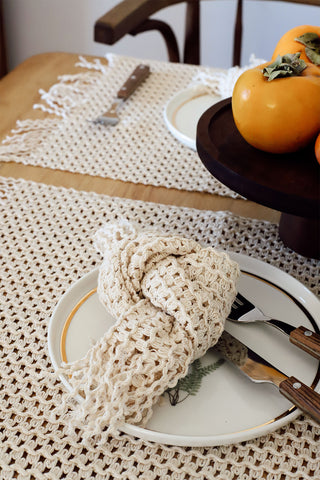 Natural Cotton Knitted Patterned Tassel Placemat