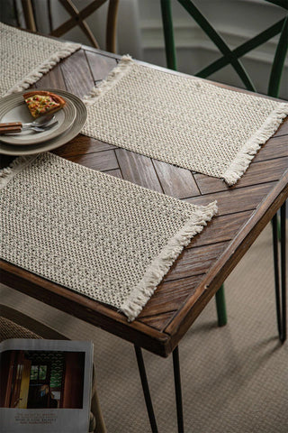 Natural Cotton Knitted Patterned Tassel Placemat