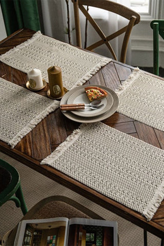 Natural Cotton Knitted Patterned Tassel Placemat