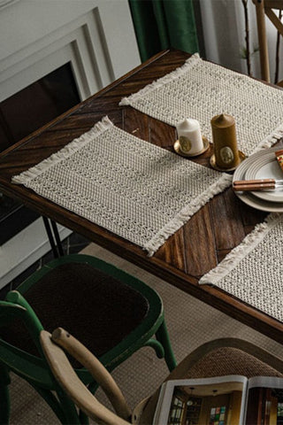 Natural Cotton Knitted Patterned Tassel Placemat