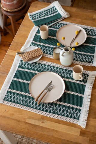 Natural Cotton Knitted Patterned Tassel Placemat