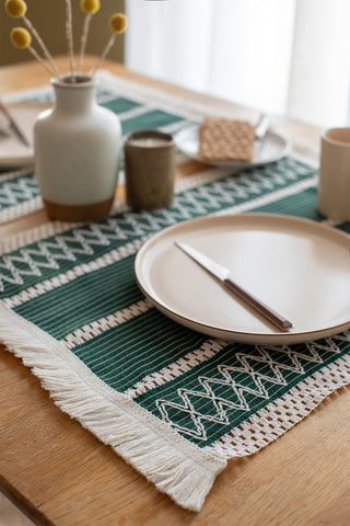 Natural Cotton Knitted Patterned Tassel Placemat