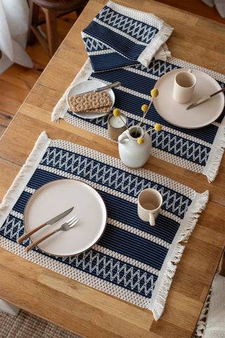Natural Cotton Knitted Patterned Tassel Placemat