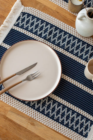 Natural Cotton Knitted Patterned Tassel Placemat