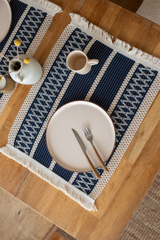 Natural Cotton Knitted Patterned Tassel Placemat