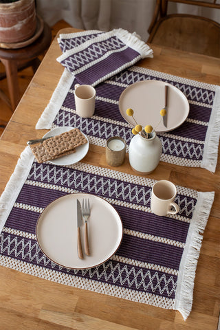 Natural Cotton Knitted Patterned Tassel Placemat