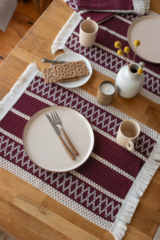 Natural Cotton Knitted Patterned Tassel Placemat