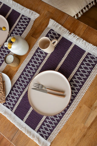 Natural Cotton Knitted Patterned Tassel Placemat