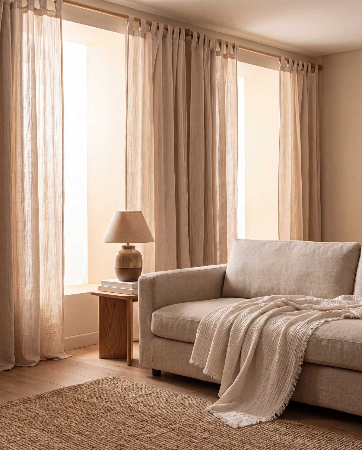 Muslin curtains in a living room