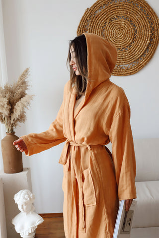 2 Layer Muslin Cotton Plain Color Hooded Bathrobe