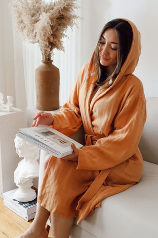 2 Layer Muslin Cotton Plain Color Hooded Bathrobe