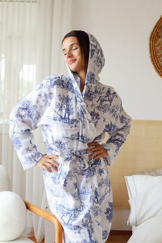 2 Layer Patterned Muslin Natural Cotton Bathrobe