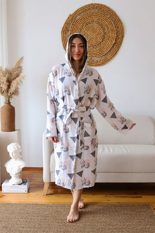 2 Layer Patterned Muslin Natural Cotton Bathrobe