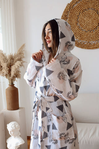 2 Layer Patterned Muslin Natural Cotton Bathrobe