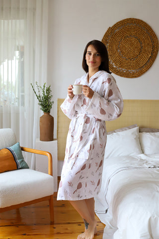 2 Layer Patterned Muslin Natural Cotton Bathrobe