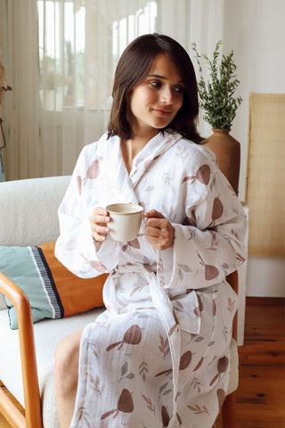 2 Layer Patterned Muslin Natural Cotton Bathrobe