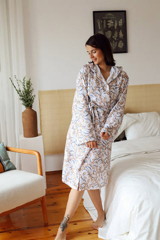 2 Layer Patterned Muslin Natural Cotton Bathrobe