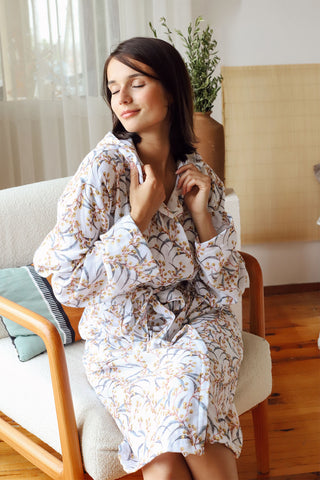 2 Layer Patterned Muslin Natural Cotton Bathrobe