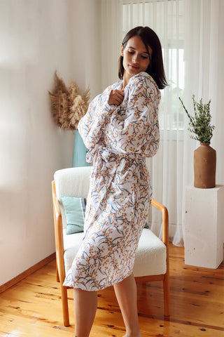 2 Layer Patterned Muslin Natural Cotton Bathrobe