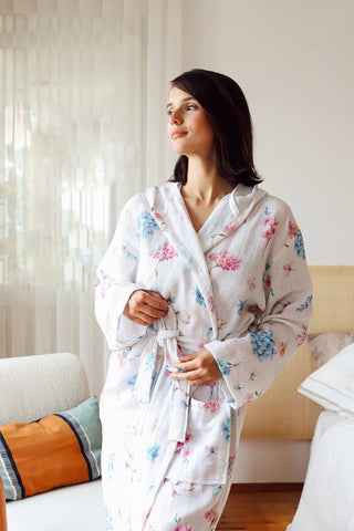 2 Layer Patterned Muslin Natural Cotton Bathrobe