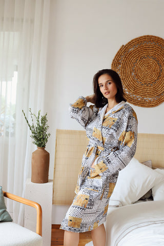 2 Layer Patterned Muslin Natural Cotton Bathrobe