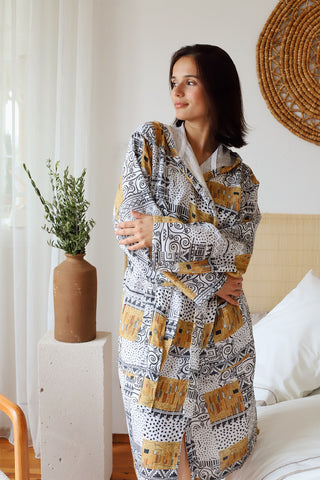 2 Layer Patterned Muslin Natural Cotton Bathrobe