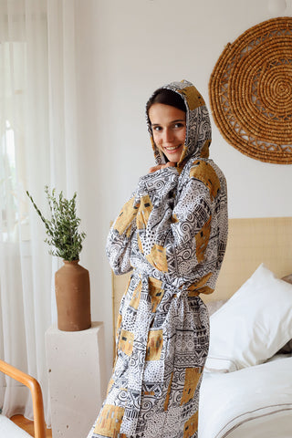 2 Layer Patterned Muslin Natural Cotton Bathrobe