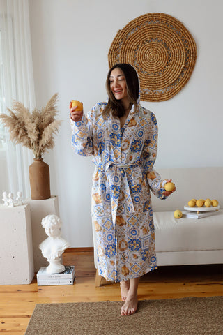 2 Layer Patterned Muslin Natural Cotton Bathrobe