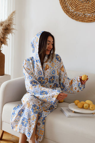 2 Layer Patterned Muslin Natural Cotton Bathrobe