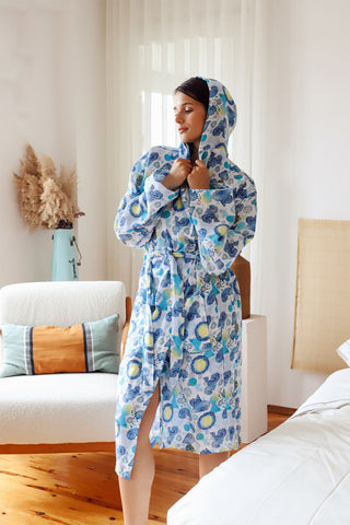 2 Layer Patterned Muslin Natural Cotton Bathrobe