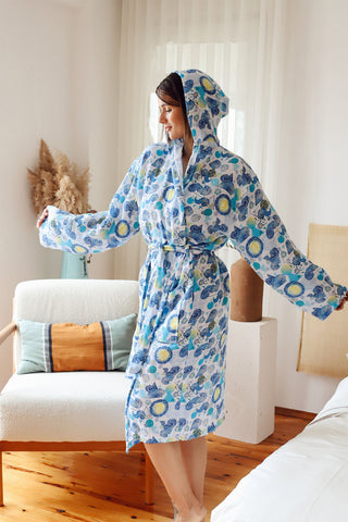 2 Layer Patterned Muslin Natural Cotton Bathrobe