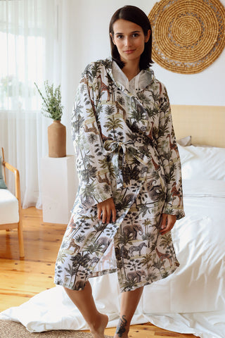 2 Layer Patterned Muslin Natural Cotton Bathrobe