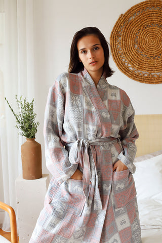 3 Layer Muslin Cotton Patterned Bathrobe