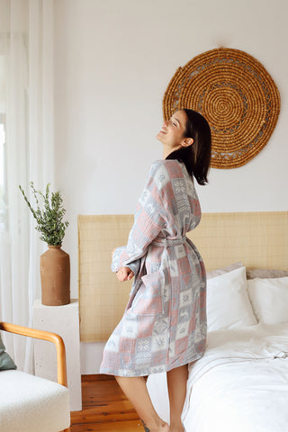 3 Layer Muslin Cotton Patterned Bathrobe