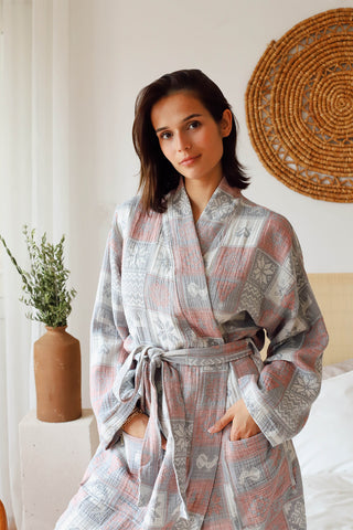 3 Layer Muslin Cotton Patterned Bathrobe