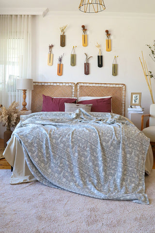 Handwoven 3-layer patterned Turkish muslin bedspread in Natural - Vivamaison Denizli OEKO-TEX certified