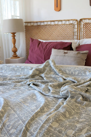 3 Layer Patterned Muslin Natural Cotton Bedspread