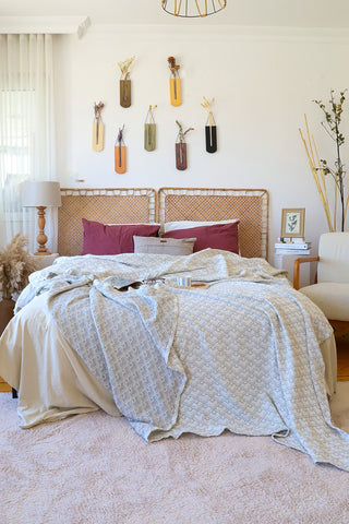 Handwoven 3-layer patterned Turkish muslin bedspread in Natural - Vivamaison Denizli OEKO-TEX certified