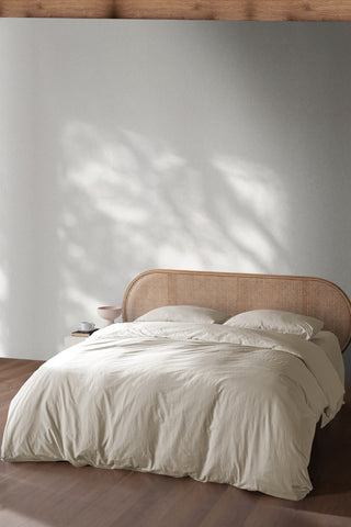Natural cotton linen duvet showing stonewashed vintage-soft texture by Vivamaison