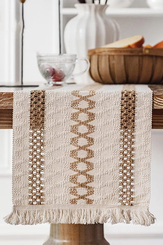 Cotton Woven Colorful Patterned Tassel Table Runner