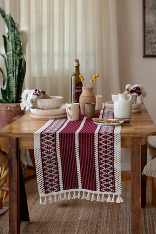 Cotton Woven Colorful Patterned Tassel Table Runner