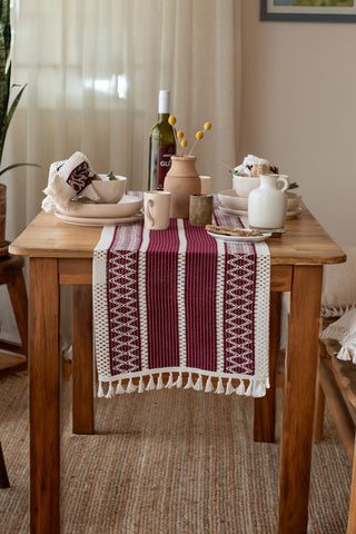 Cotton Woven Colorful Patterned Tassel Table Runner