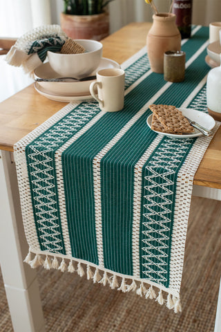 Cotton Woven Colorful Patterned Tassel Table Runner