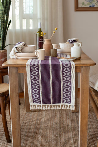 Cotton Woven Colorful Patterned Tassel Table Runner