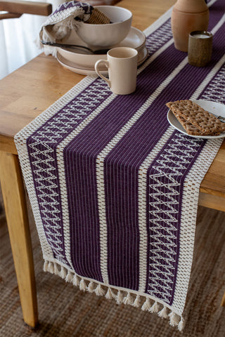 Cotton Woven Colorful Patterned Tassel Table Runner